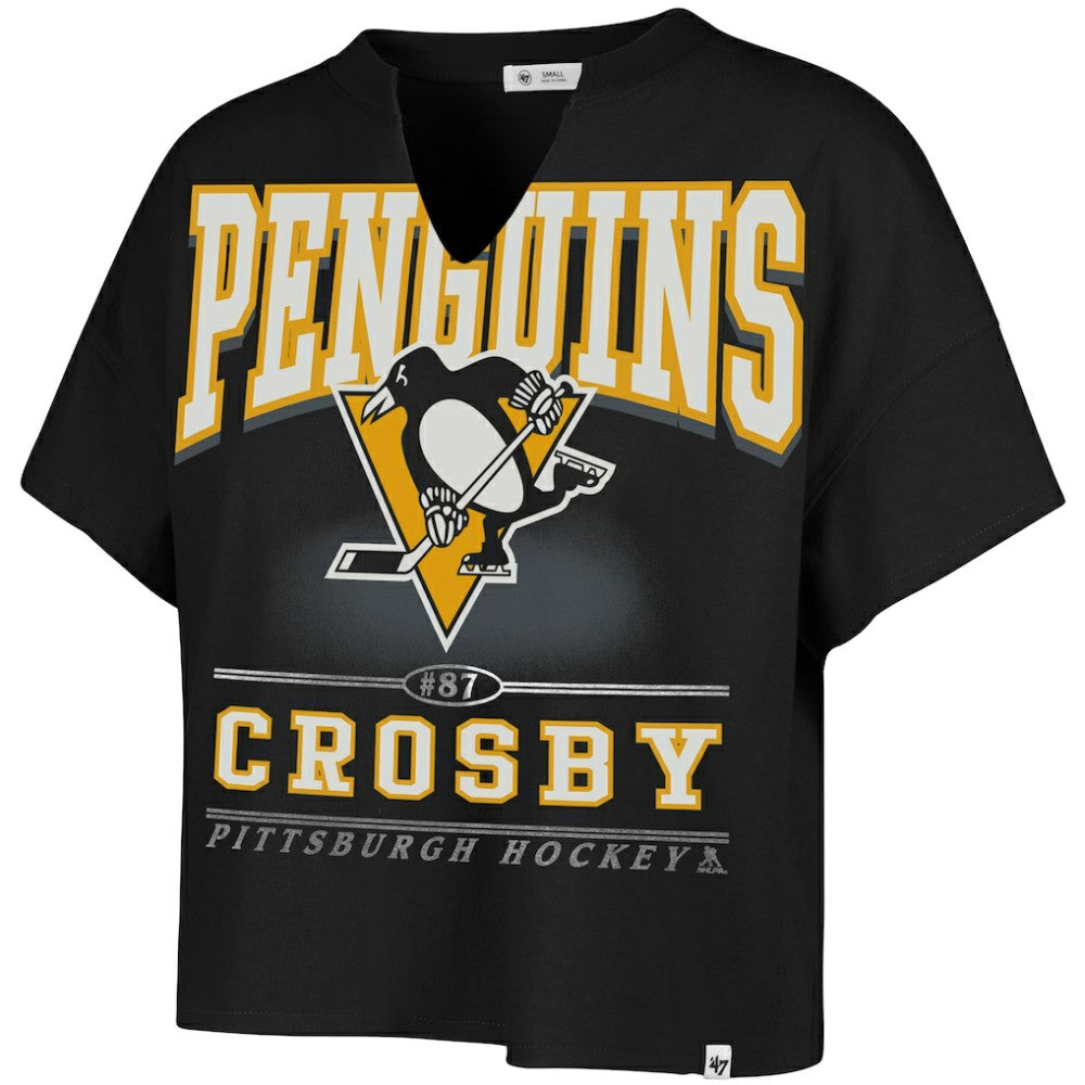 Sidney Crosby Pittsburgh Penguins '47 Women's Elation Name & Number Oversized Notch Neck T-Shirt