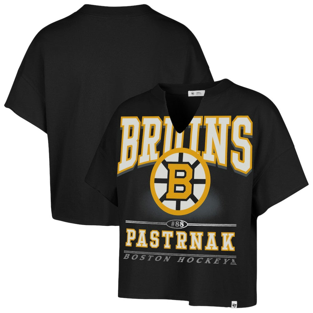 David Pastrnak Boston Bruins '47 Women's Elation Name & Number Oversized Notch Neck T-Shirt