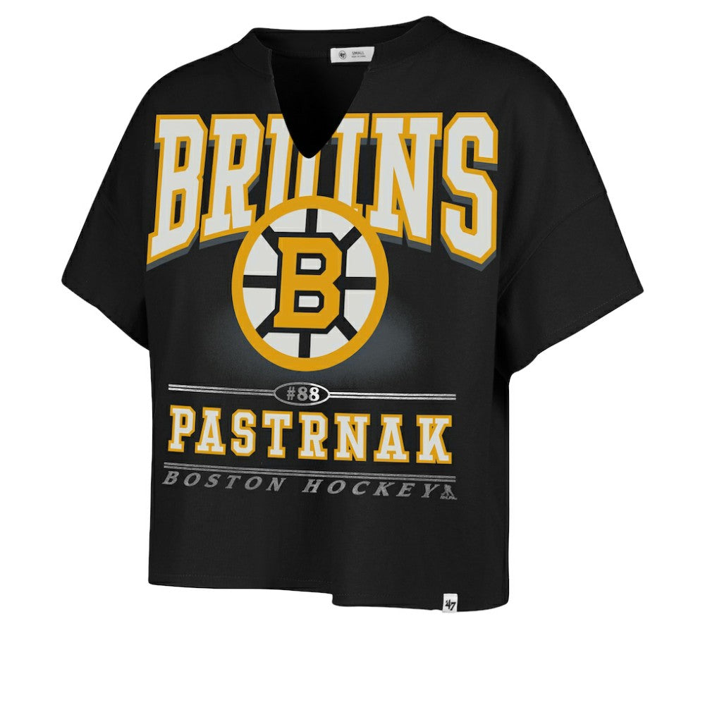 David Pastrnak Boston Bruins '47 Women's Elation Name & Number Oversized Notch Neck T-Shirt