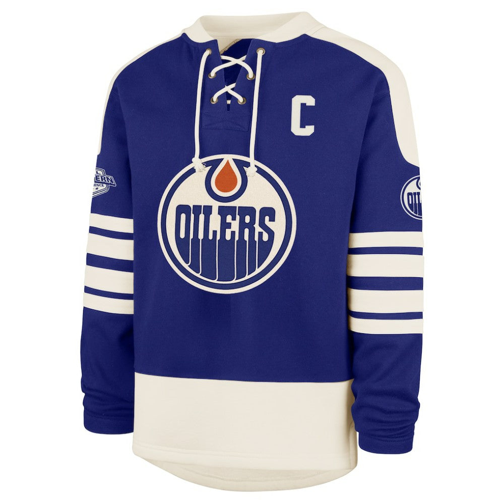 Connor McDavid Edmonton Oilers '47 Player Name & Number Sweep Check Eternal Lacer Sweatshirt