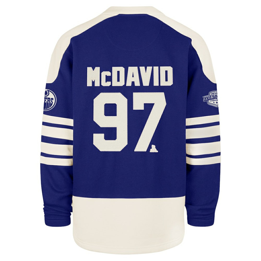 Connor McDavid Edmonton Oilers '47 Player Name & Number Sweep Check Eternal Lacer Sweatshirt