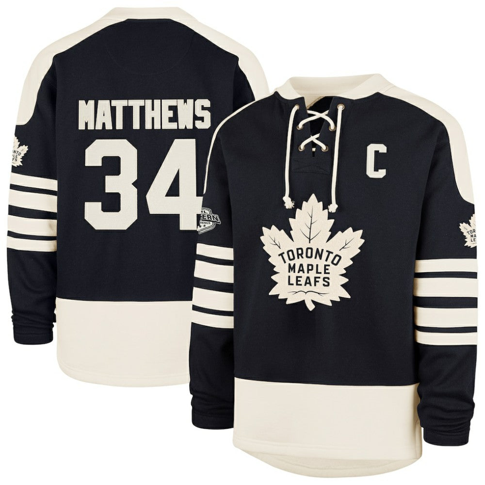 Auston Matthews Toronto Maple Leafs '47 Player Name & Number Sweep Check Eternal Lacer Sweatshirt