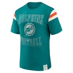 NFL Miami Dolphins Darius Rucker Collection Distressed Throwback Shoulder Stripe T-Shirt