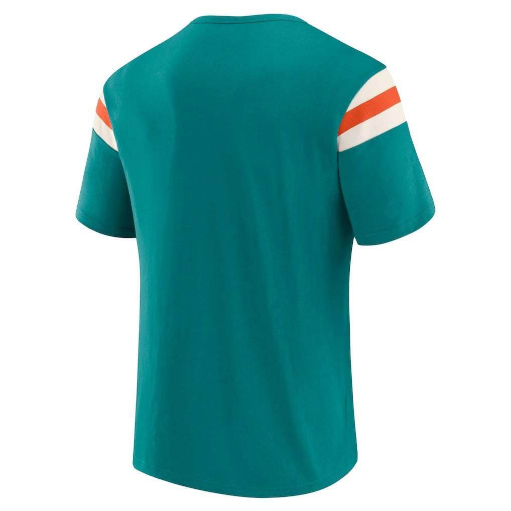 NFL Miami Dolphins Darius Rucker Collection Distressed Throwback Shoulder Stripe T-Shirt