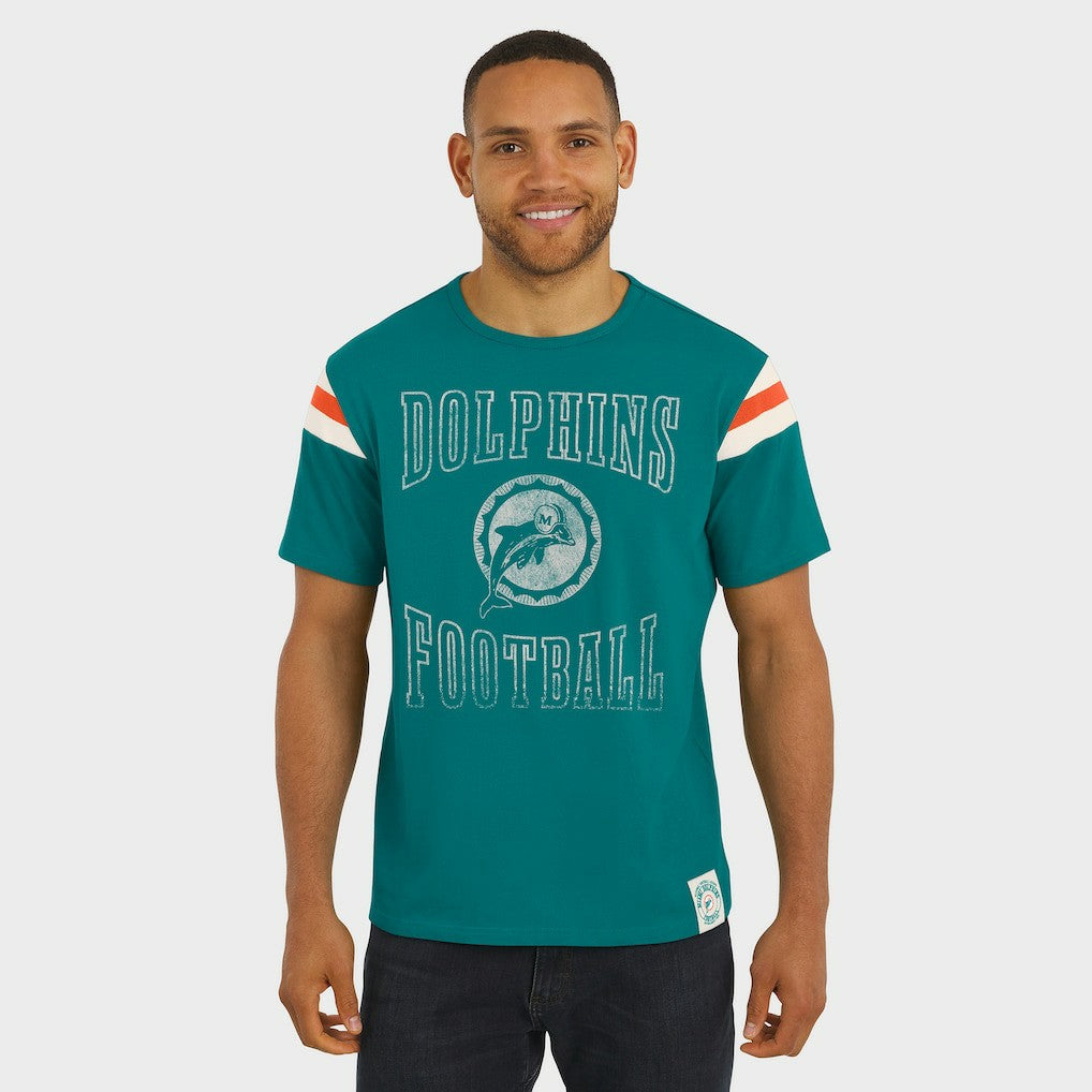 NFL Miami Dolphins Darius Rucker Collection Distressed Throwback Shoulder Stripe T-Shirt
