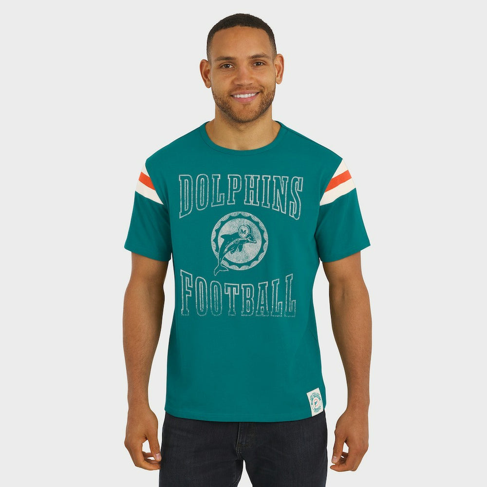 NFL Miami Dolphins Darius Rucker Collection Distressed Throwback Shoulder Stripe T-Shirt