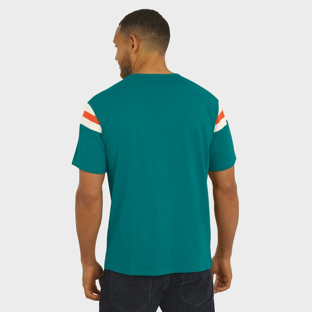 NFL Miami Dolphins Darius Rucker Collection Distressed Throwback Shoulder Stripe T-Shirt