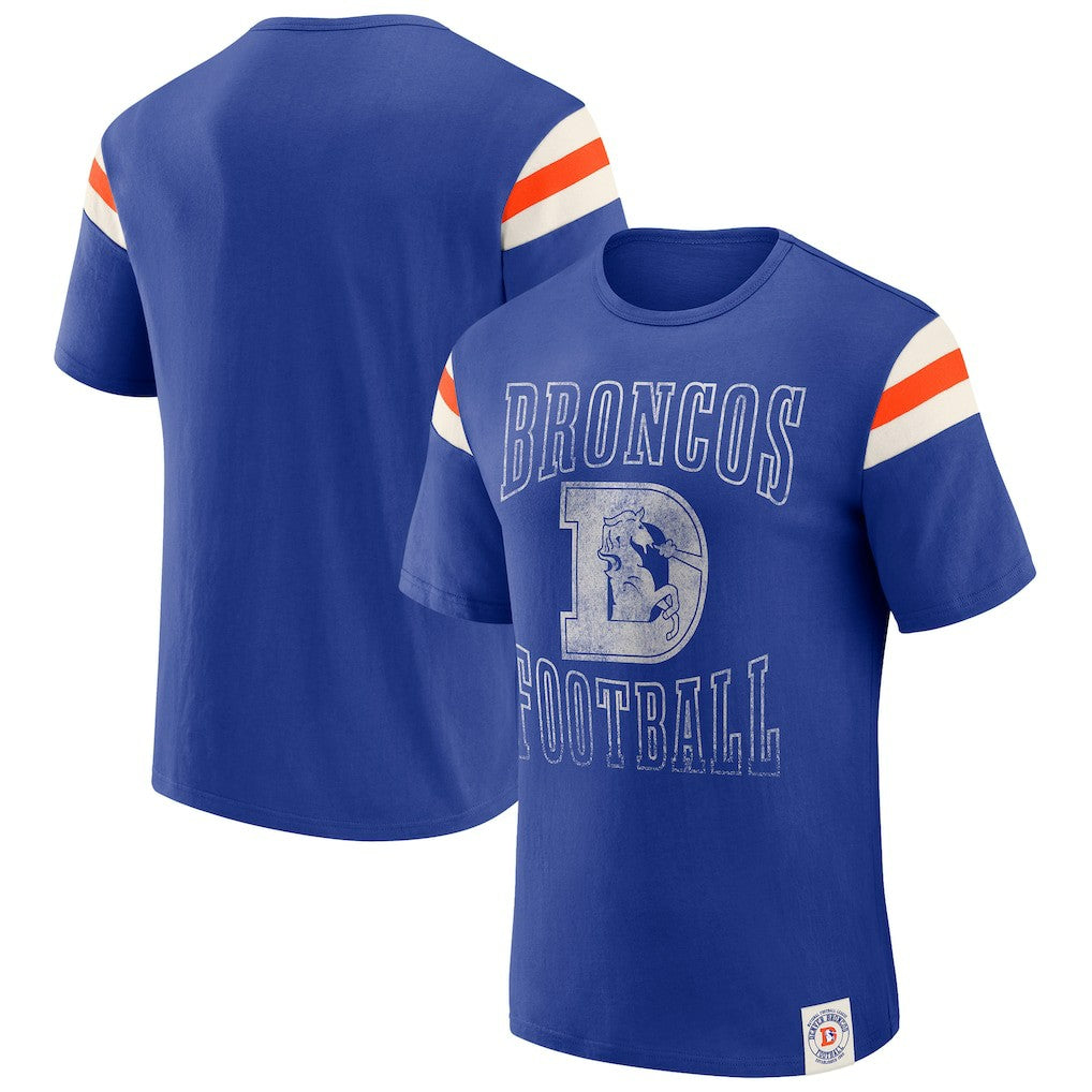 NFL Denver Broncos Darius Rucker Collection Distressed Throwback Shoulder Stripe T-Shirt