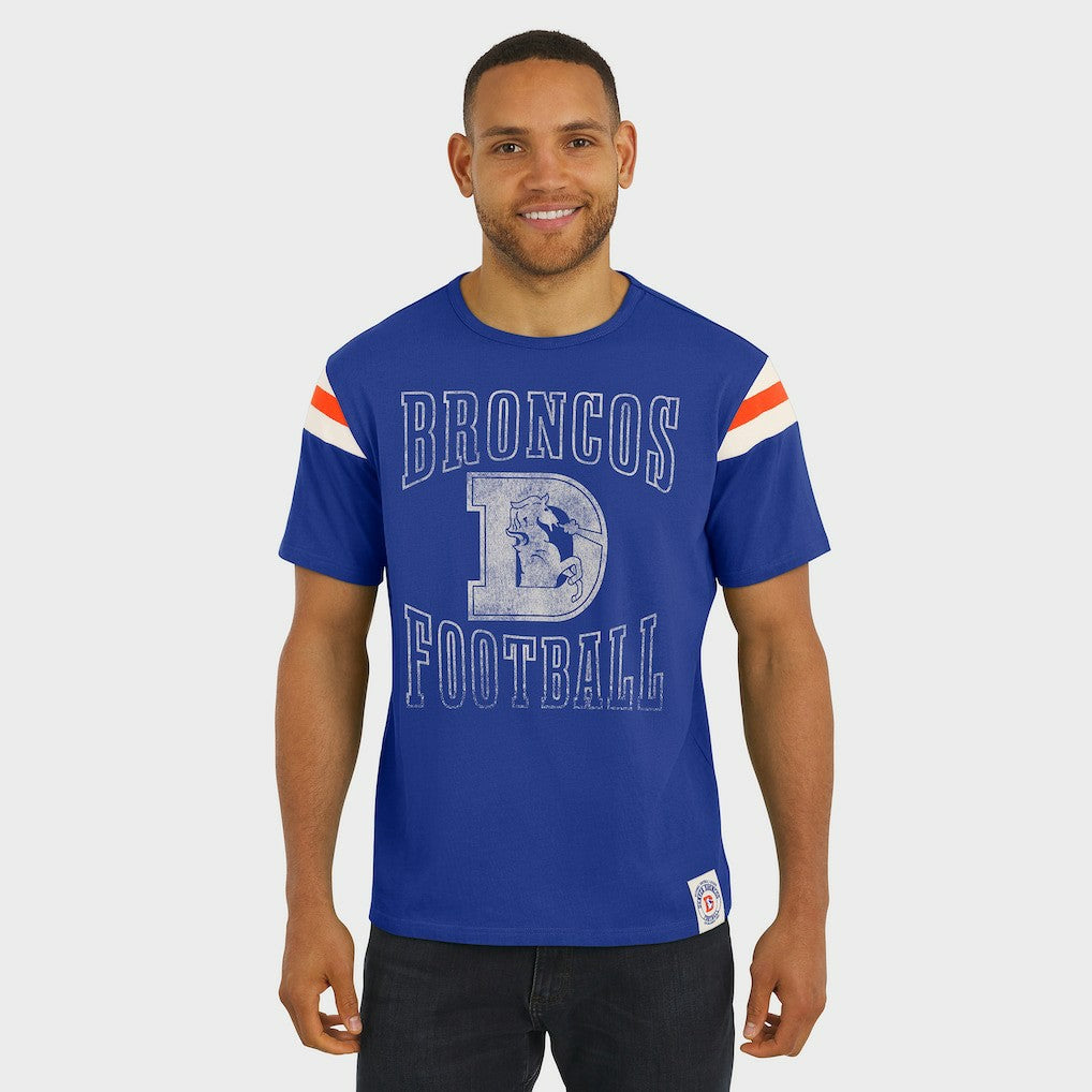 NFL Denver Broncos Darius Rucker Collection Distressed Throwback Shoulder Stripe T-Shirt