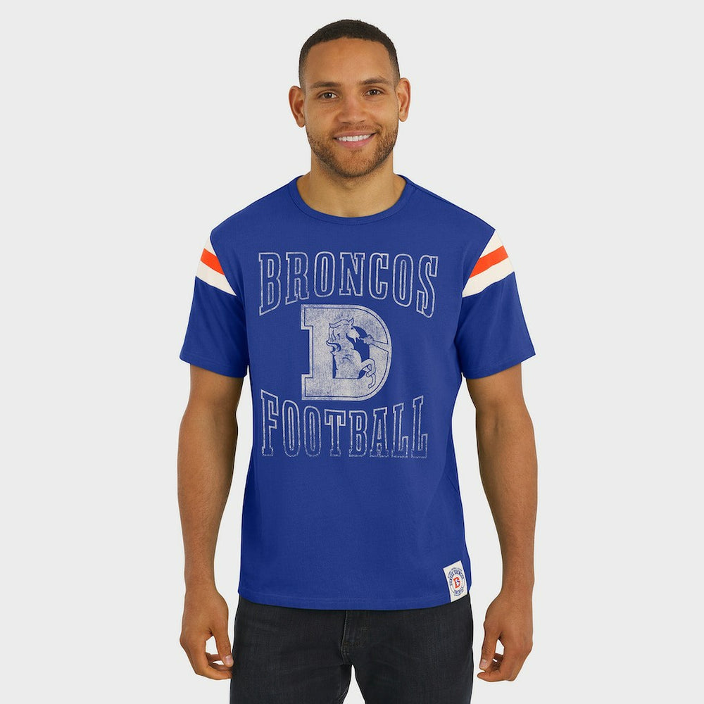 NFL Denver Broncos Darius Rucker Collection Distressed Throwback Shoulder Stripe T-Shirt