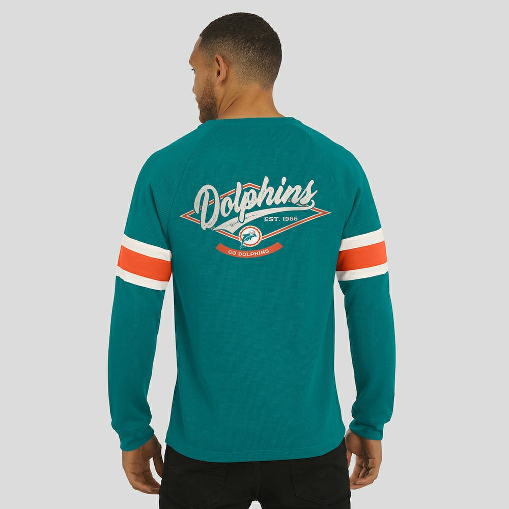 NFL Miami Dolphins Darius Rucker Collection Waffle-Knit Raglan Long Sleeve Henley T-Shirt