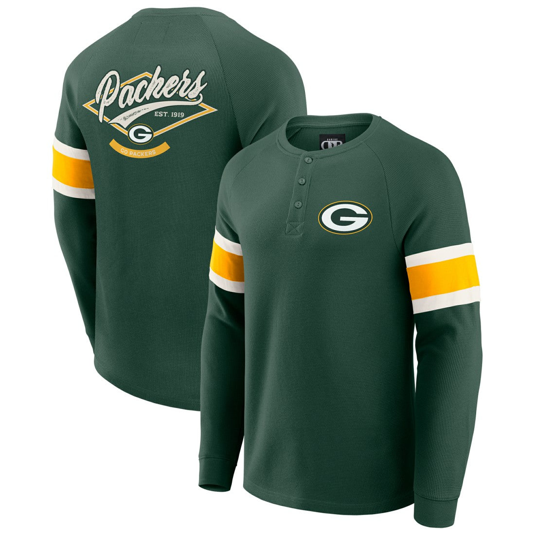 NFL Green Bay Packers Darius Rucker Collection Waffle-Knit Raglan Long Sleeve Henley T-Shirt