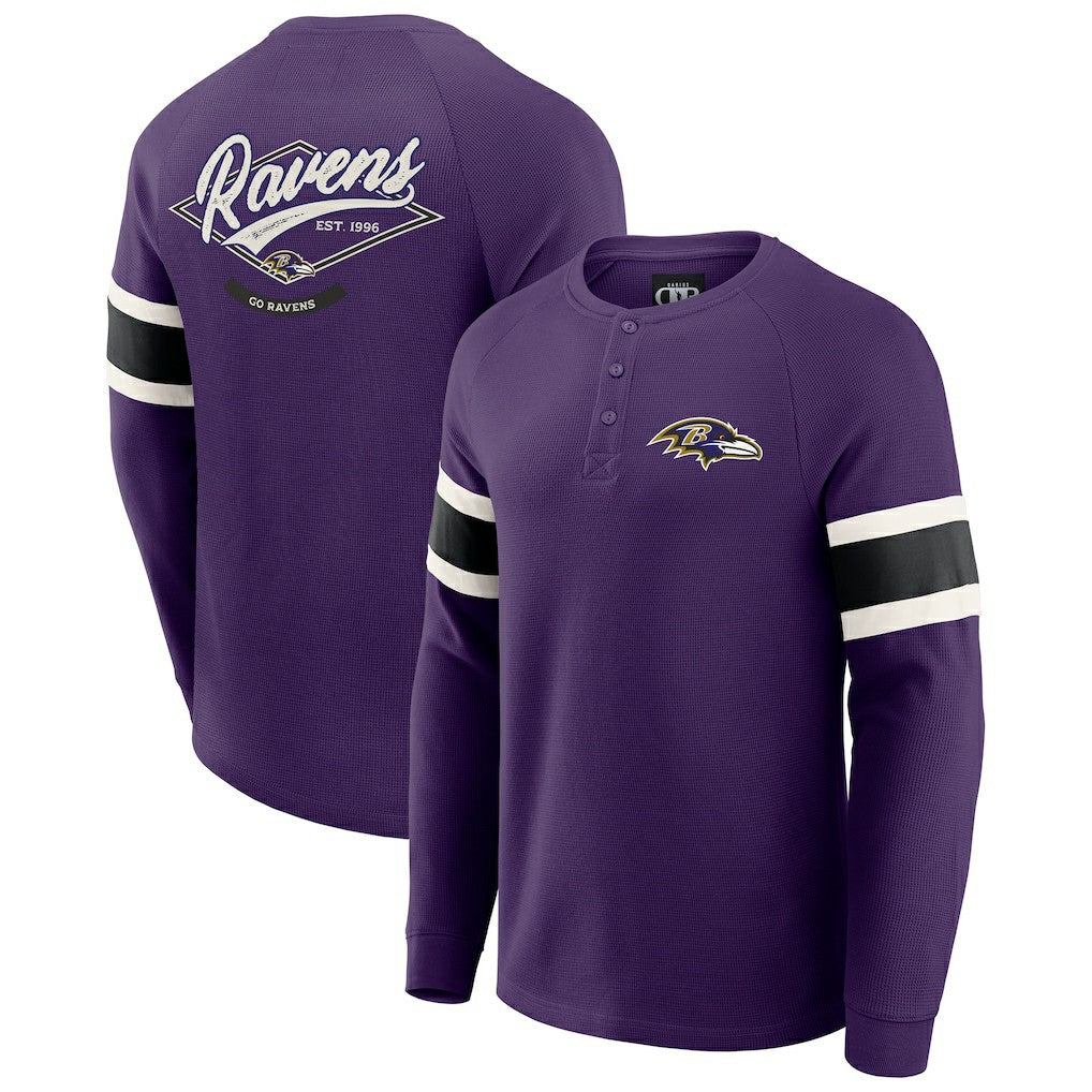 NFL Baltimore Ravens Darius Rucker Collection Waffle-Knit Raglan Long Sleeve Henley T-Shirt