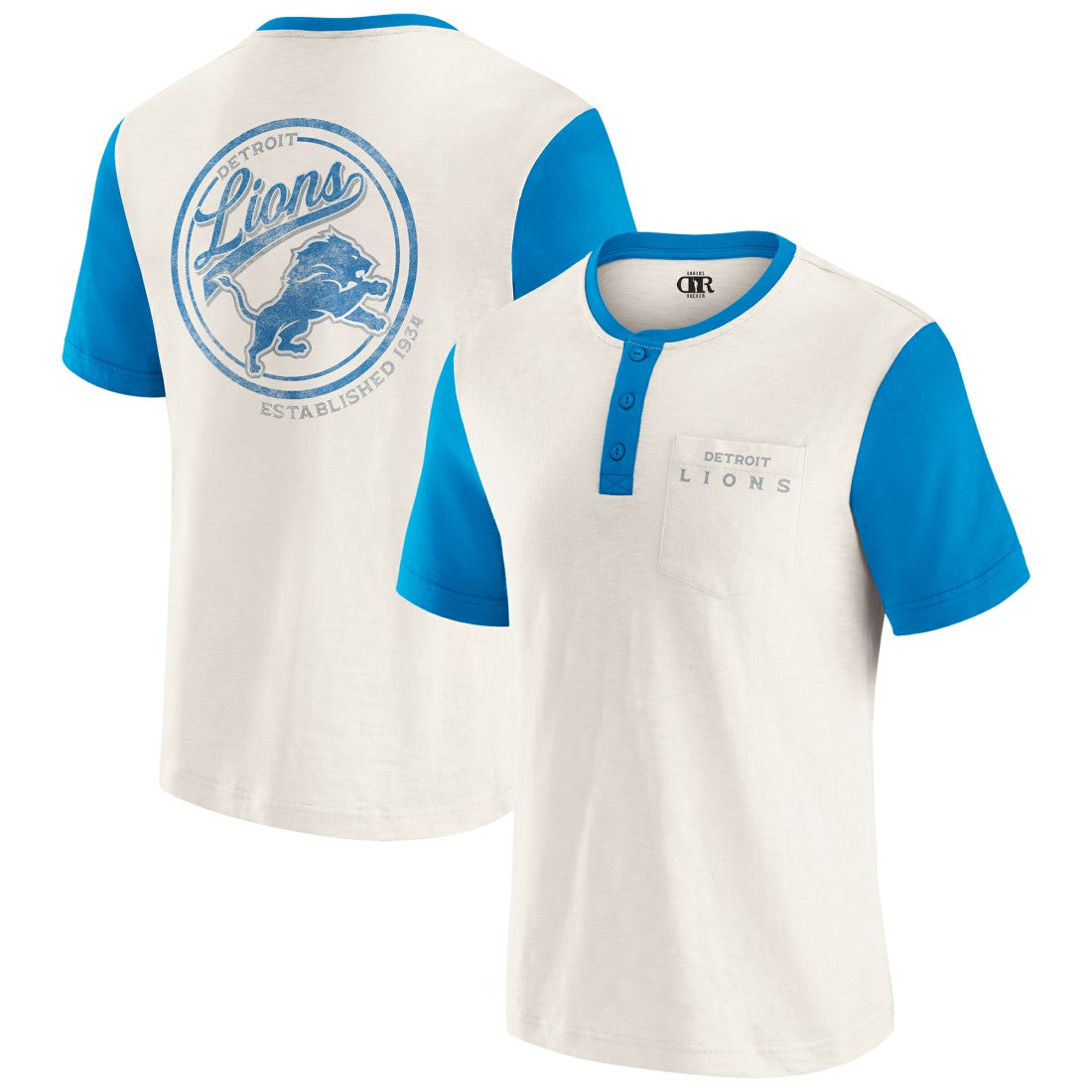NFL Detroit Lions Darius Rucker Collection Henley Colorblock Slub Pocket T-Shirt