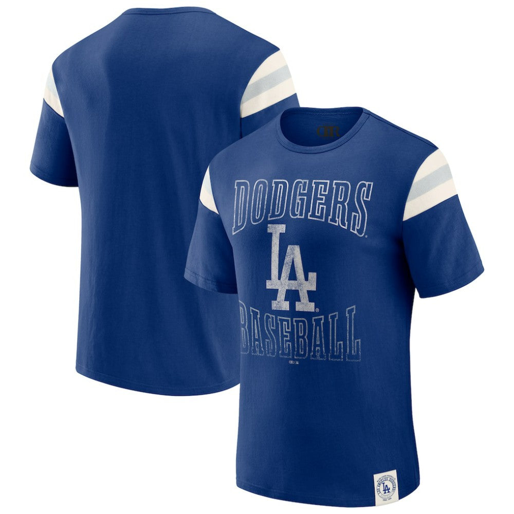 Los Angeles Dodgers Darius Rucker Collection Distressed Sleeve Stripe T-Shirt - Royal