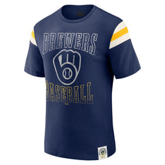 Milwaukee Brewers Darius Rucker Collection Distressed Sleeve Stripe T-Shirt - Navy