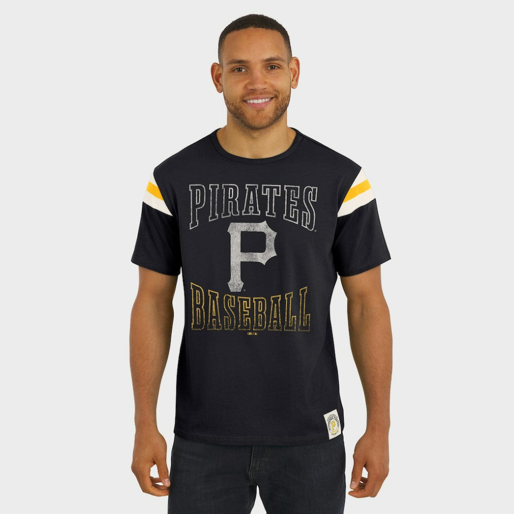Pittsburgh Pirates Darius Rucker Collection Distressed Sleeve Stripe T-Shirt - Black