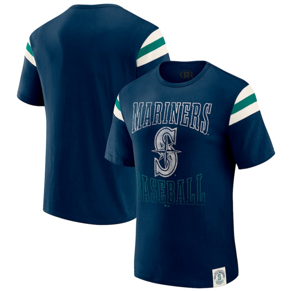 Seattle Mariners Darius Rucker Collection Distressed Sleeve Stripe T-Shirt - Navy