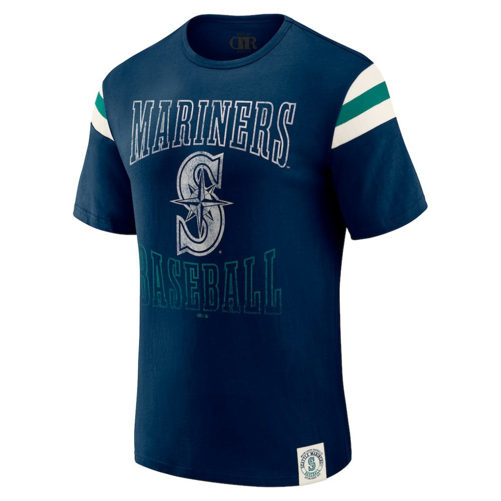 Seattle Mariners Darius Rucker Collection Distressed Sleeve Stripe T-Shirt - Navy