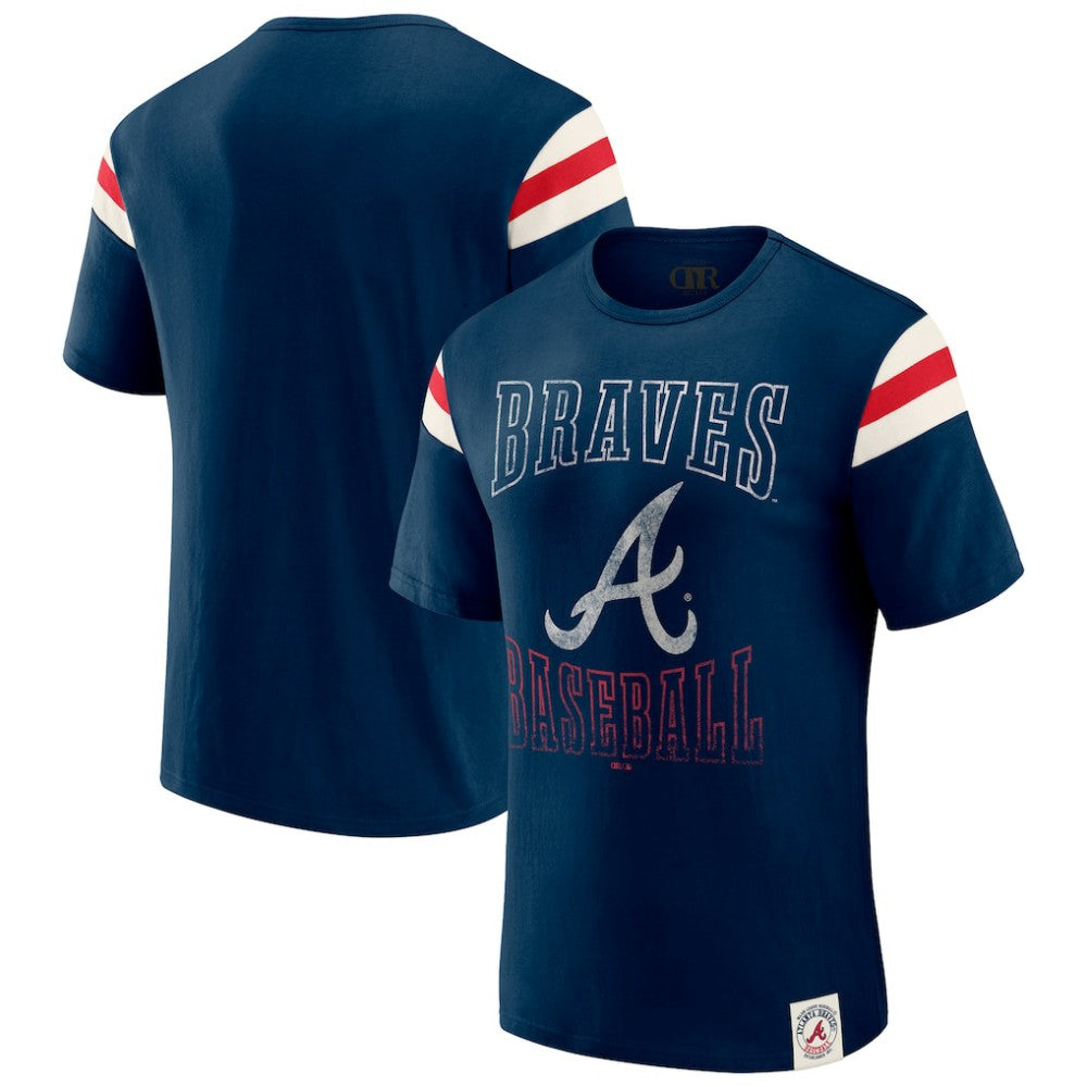 Atlanta Braves Darius Rucker Collection Distressed Sleeve Stripe T-Shirt - Navy