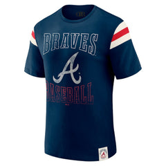 Atlanta Braves Darius Rucker Collection Distressed Sleeve Stripe T-Shirt - Navy