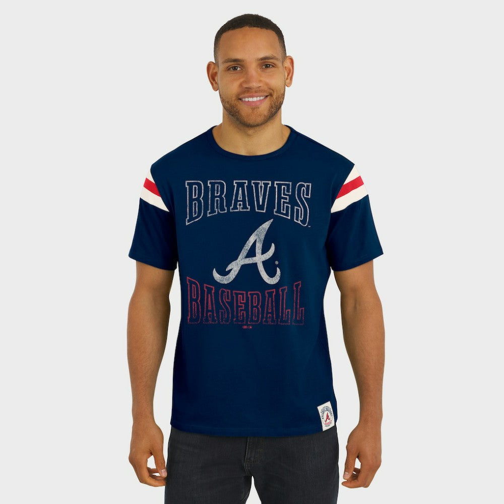 Atlanta Braves Darius Rucker Collection Distressed Sleeve Stripe T-Shirt - Navy