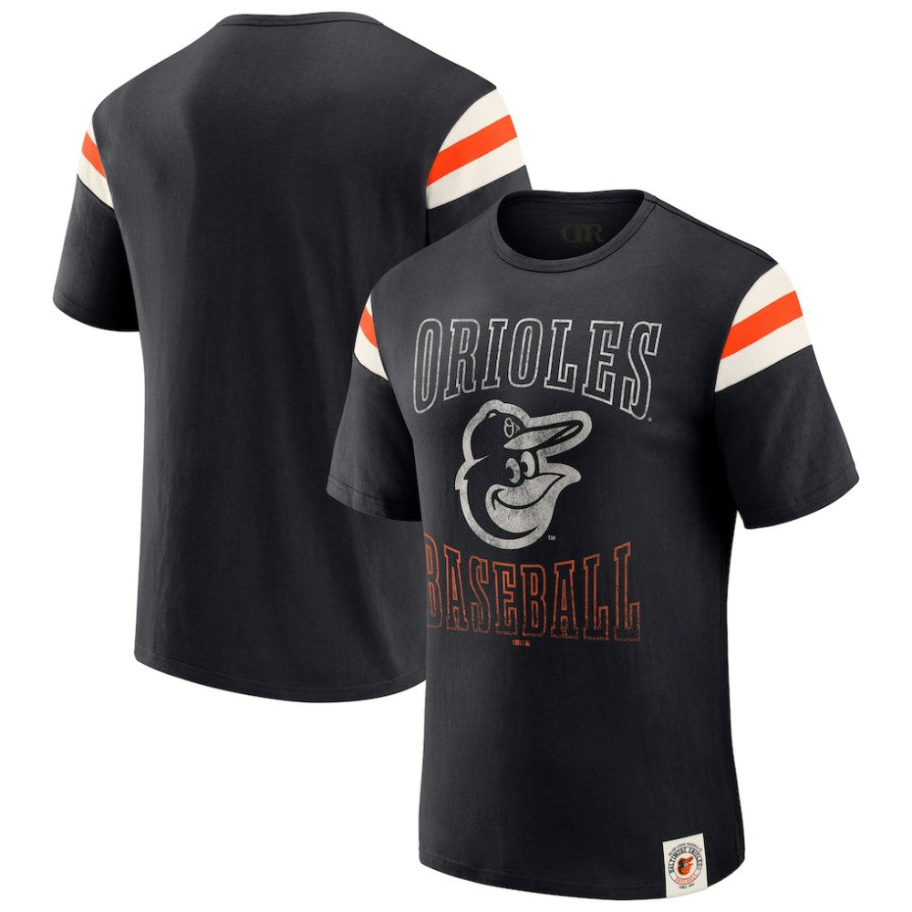 Baltimore Orioles Darius Rucker Collection Distressed Sleeve Stripe T-Shirt - Black