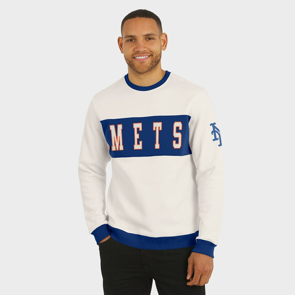 New York Mets Darius Rucker Collection Colorblock Crewneck Sweatshirt - Cream