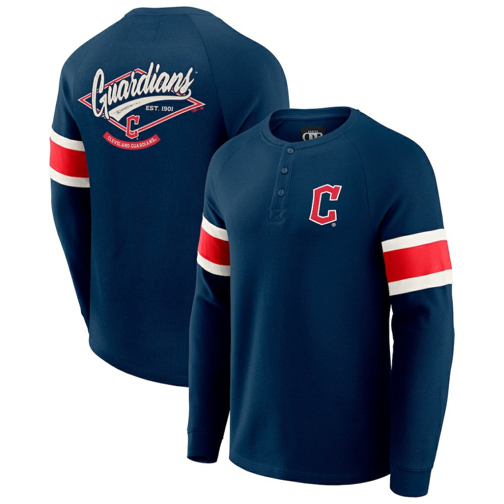 Cleveland Guardians Darius Rucker Collection Waffle-Knit Raglan Long Sleeve Henley T-Shirt - Navy