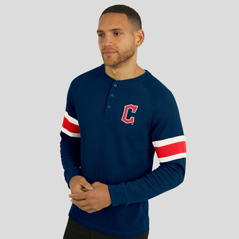 Cleveland Guardians Darius Rucker Collection Waffle-Knit Raglan Long Sleeve Henley T-Shirt - Navy