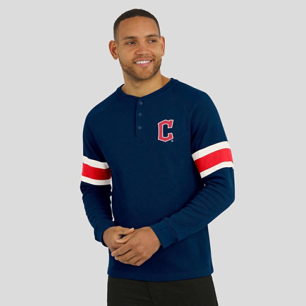 Cleveland Guardians Darius Rucker Collection Waffle-Knit Raglan Long Sleeve Henley T-Shirt - Navy