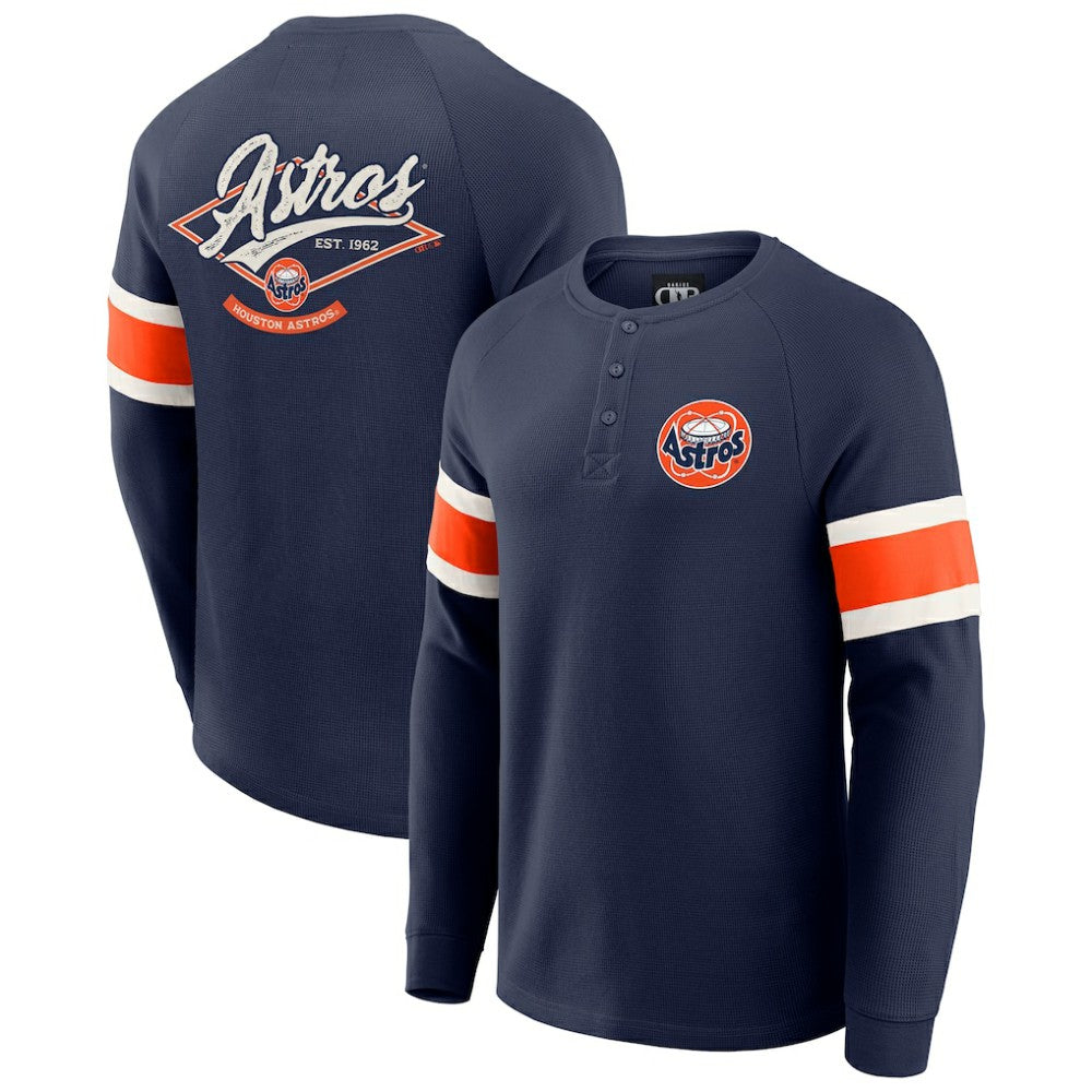 Houston Astros Darius Rucker Collection Waffle-Knit Raglan Long Sleeve Henley T-Shirt - Navy