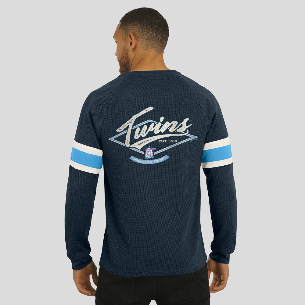 Minnesota Twins Darius Rucker Collection Waffle-Knit Raglan Long Sleeve Henley T-Shirt - Navy