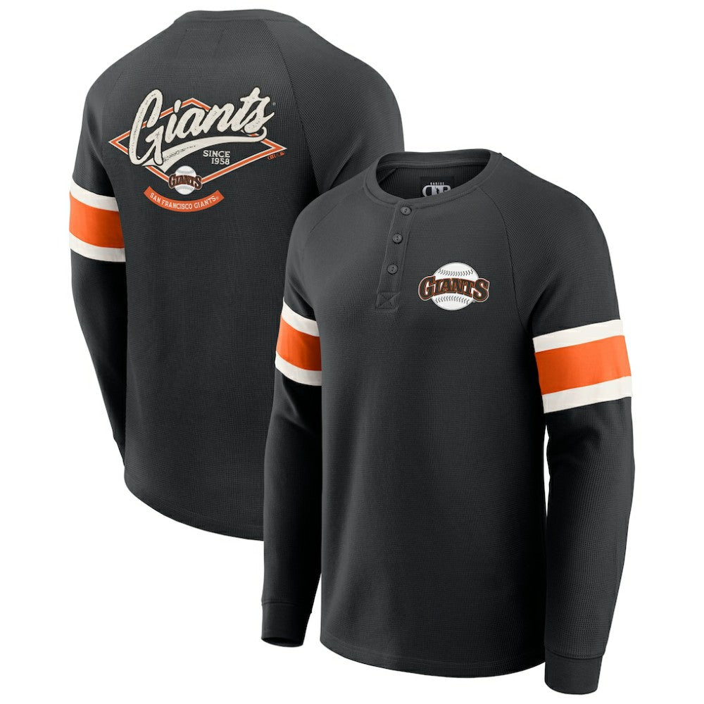San Francisco Giants Darius Rucker Collection Waffle-Knit Raglan Long Sleeve Henley T-Shirt - Black