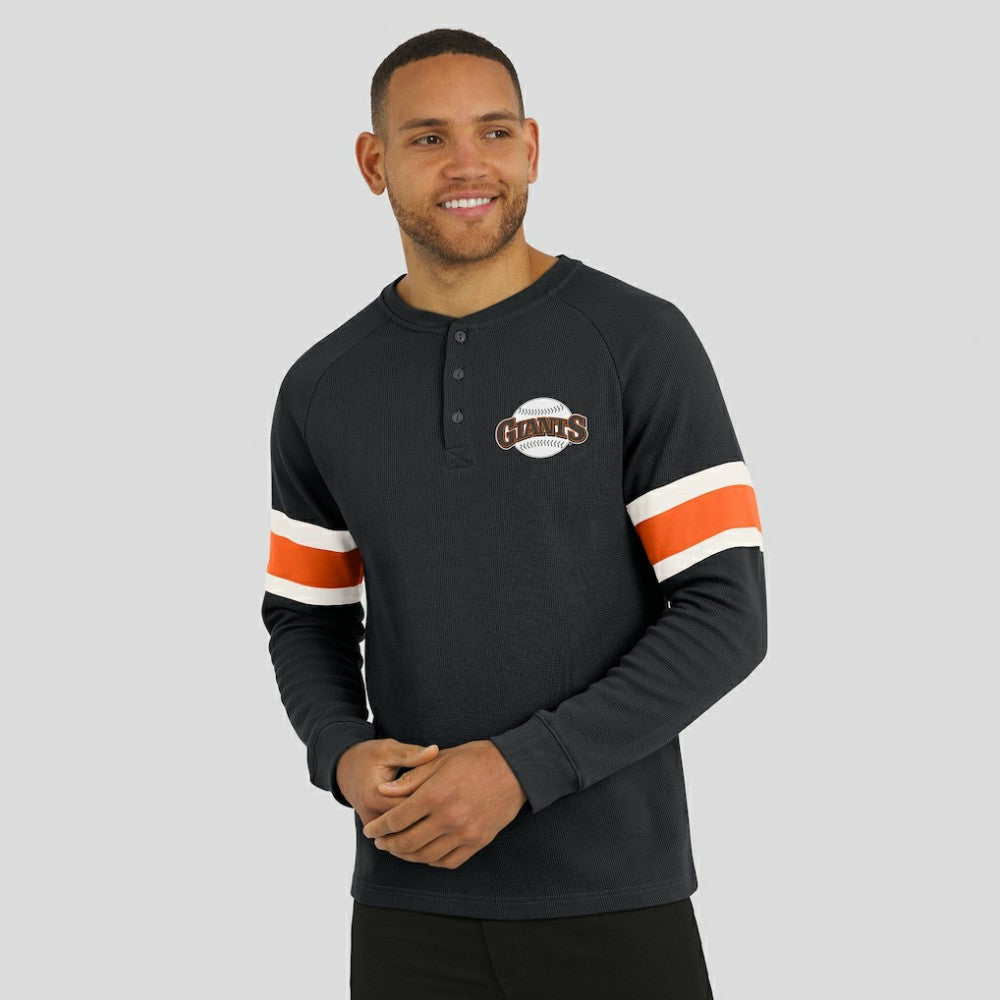 San Francisco Giants Darius Rucker Collection Waffle-Knit Raglan Long Sleeve Henley T-Shirt - Black