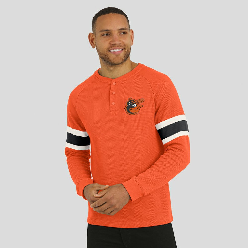 Baltimore Orioles Darius Rucker Collection Waffle-Knit Raglan Long Sleeve Henley T-Shirt - Orange