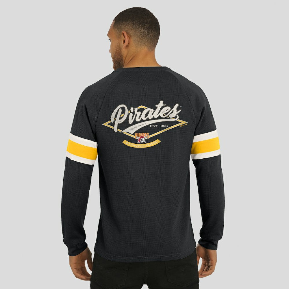 Pittsburgh Pirates Darius Rucker Collection Waffle-Knit Raglan Long Sleeve Henley T-Shirt - Black