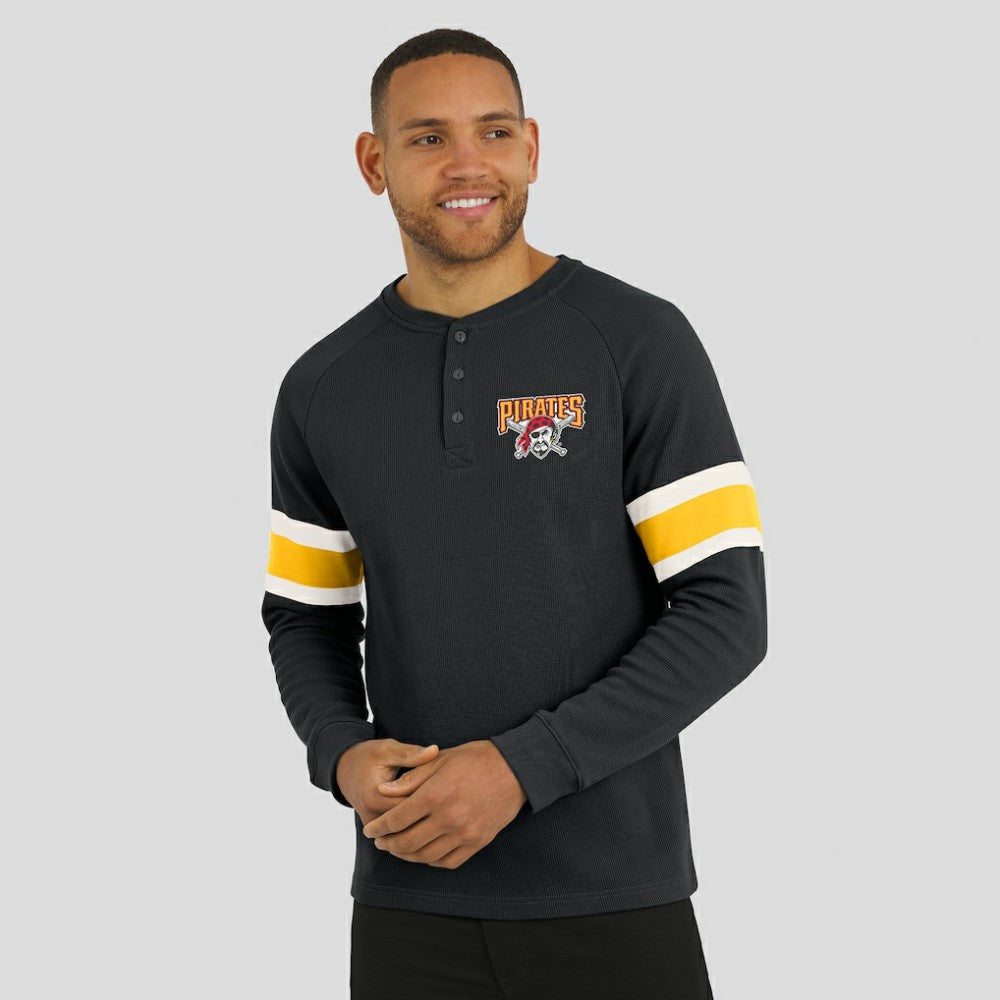 Pittsburgh Pirates Darius Rucker Collection Waffle-Knit Raglan Long Sleeve Henley T-Shirt - Black
