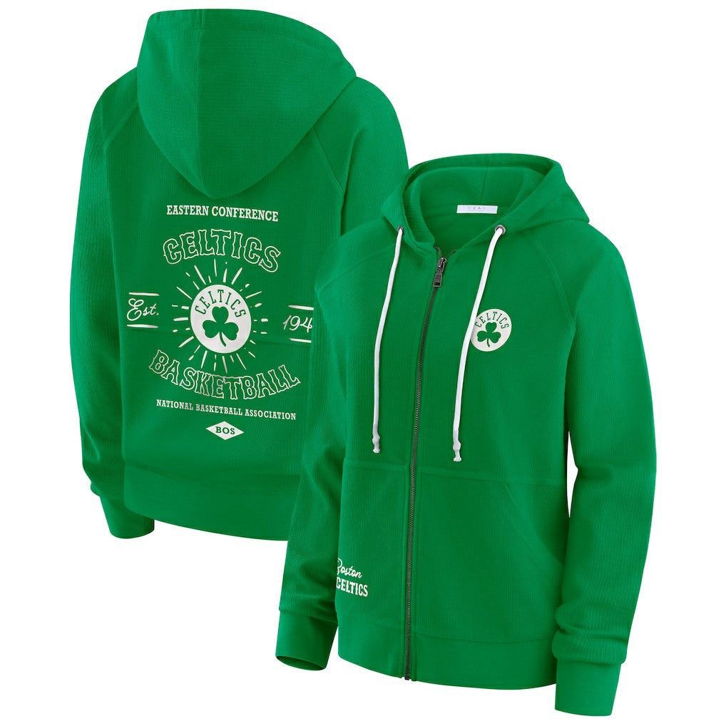 Boston Celtics WEAR by Erin Andrews Women's Vintage Full-Zip Raglan Hoodie - Green on sale