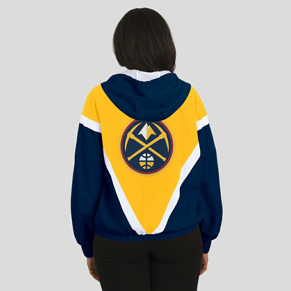 Denver Nuggets WEAR by Erin Andrews Women's Colorblock Full-Zip Hoodie Windbreaker Jacket sale - Gold/Navy outlet