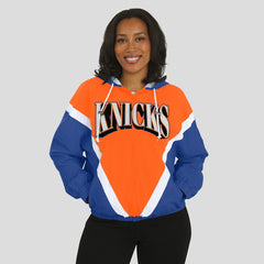 New York Knicks WEAR by Erin Andrews Women's Colorblock Full-Zip Hoodie Windbreaker Jacket - Orange/Royal outlet