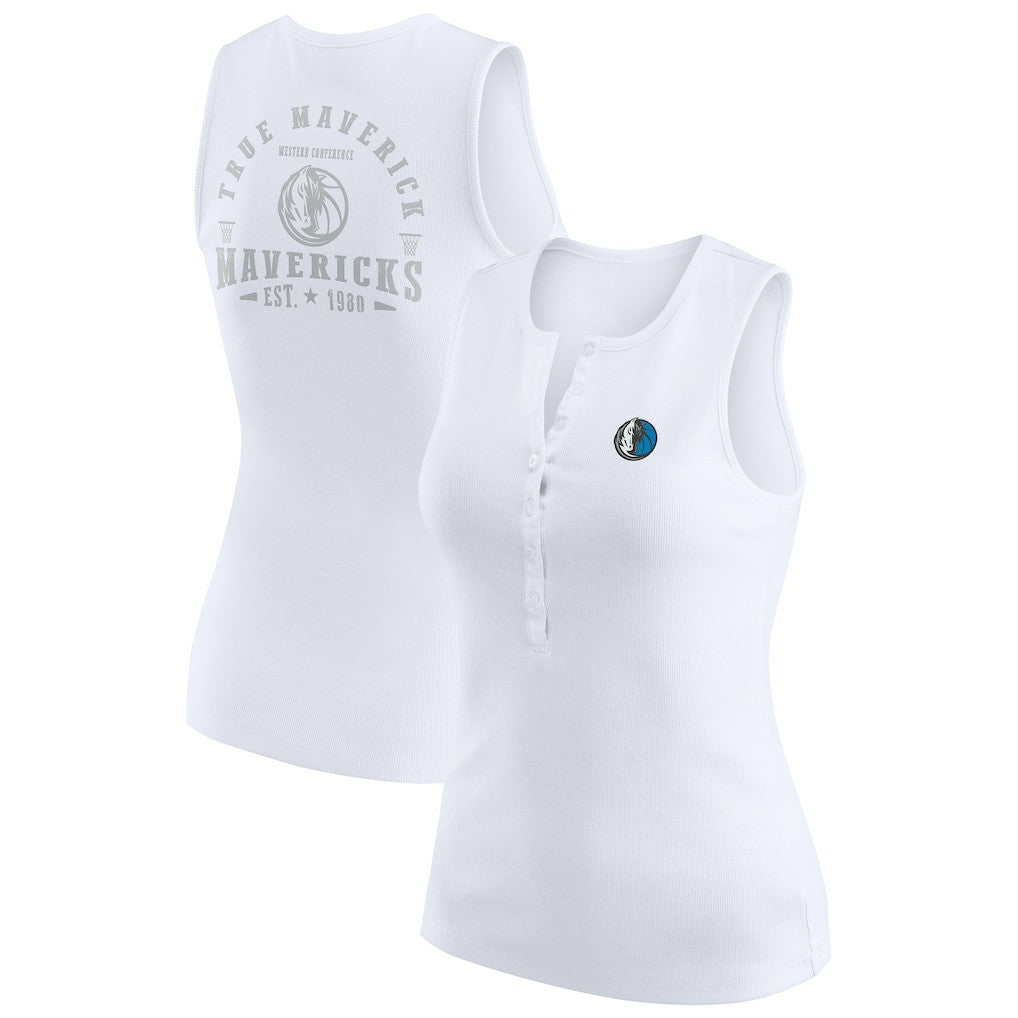 Dallas Mavericks WEAR by Erin Andrews Women's Rib-Knit Henley Tank Top sale - White on sale