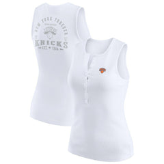 New York Knicks WEAR by Erin Andrews Women's Rib-Knit Henley Tank Top - White for sale