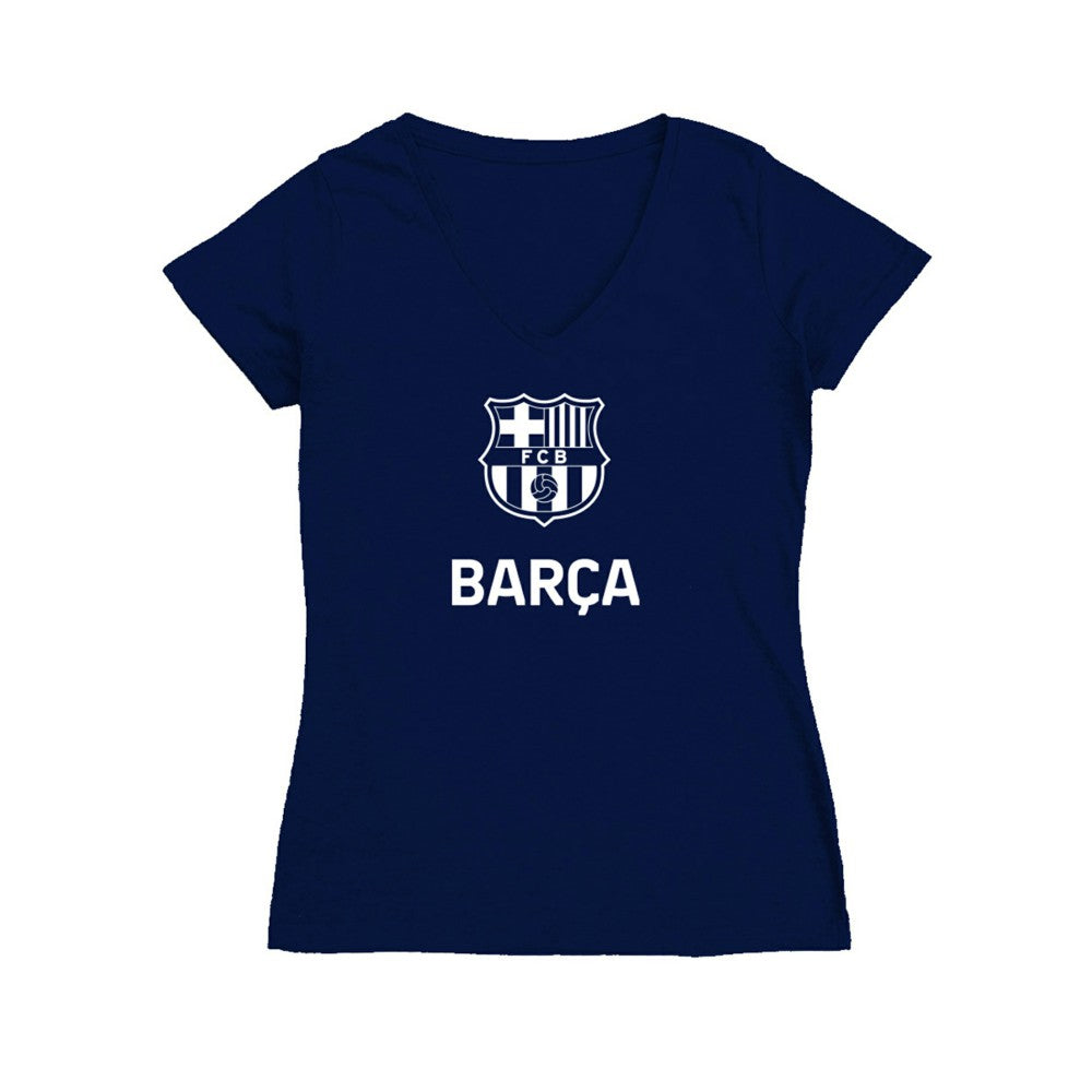 Barcelona Vive La Fete Women's Color Badge V-Neck Fitted T-Shirt / Soccer Discount