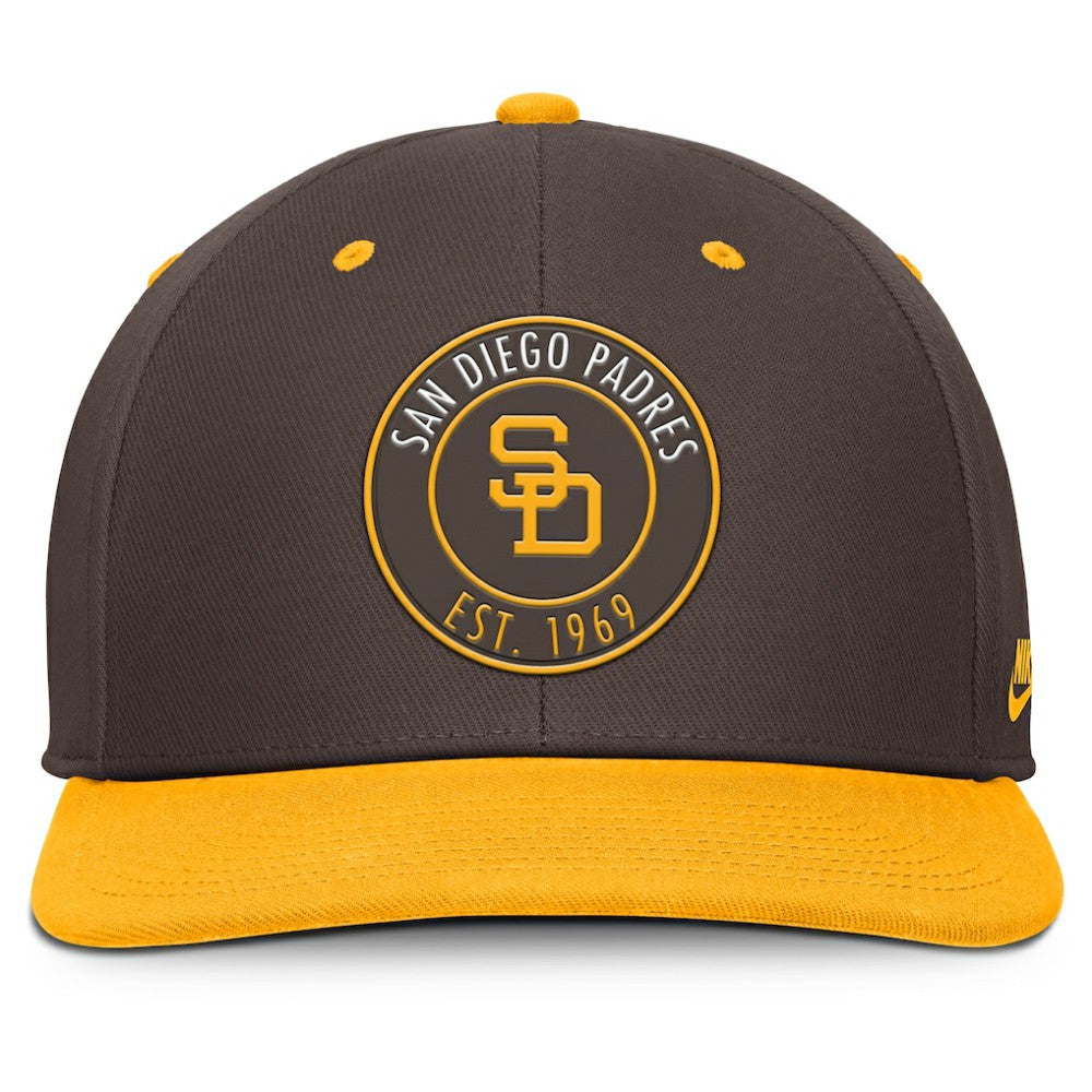 San Diego Padres Cooperstown Collection Pro Dri-FIT Snapback Hat - Brown/Gold | Nike