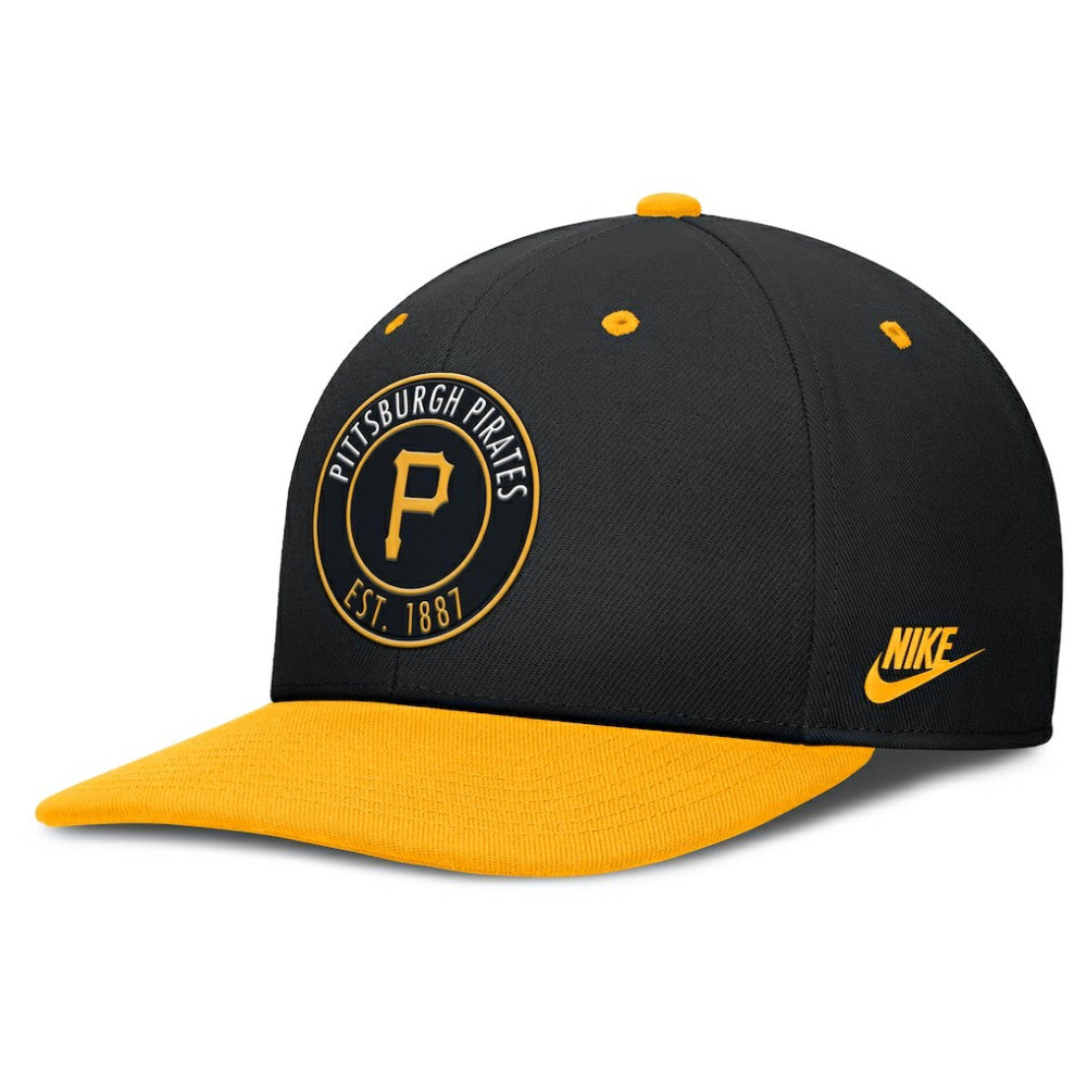 Pittsburgh Pirates Cooperstown Collection Pro Dri-FIT Snapback Hat - Black/Gold | Nike