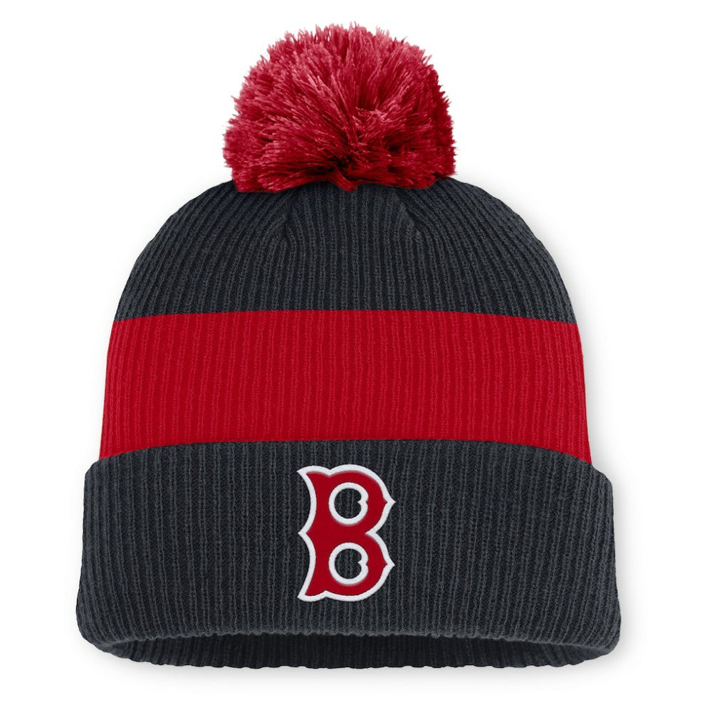 Boston Red Sox Cooperstown Collection Peak Standard Cuffed Knit Hat with Pom - Navy/Red | Nike