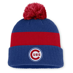 Chicago Cubs Cooperstown Collection Peak Standard Cuffed Knit Hat with Pom - Royal/Red | Nike
