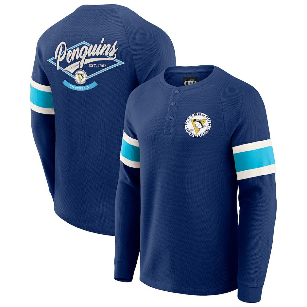 Pittsburgh Penguins Darius Rucker Collection by Fanatics Waffle-Knit Raglan Long Sleeve Henley T-Shirt