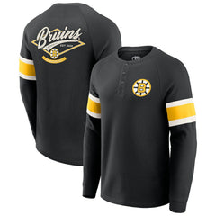 Boston Bruins Darius Rucker Collection by Fanatics Waffle-Knit Raglan Long Sleeve Henley T-Shirt